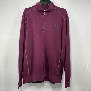 Tommy Bahama Maroon Cotton Quarter-Zip Pullover Sweatshirt L Large